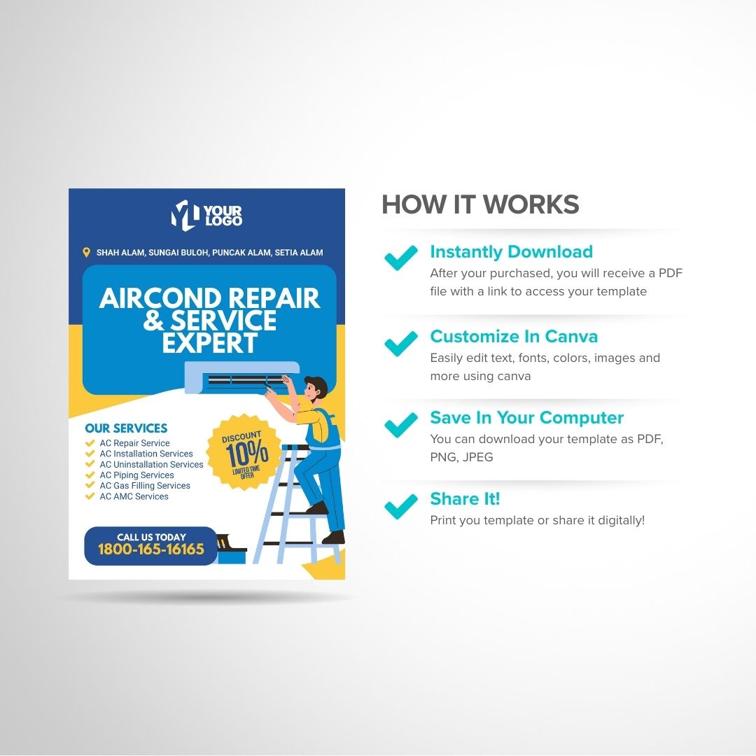 Canva aircond service flyer template how it works guide for customization