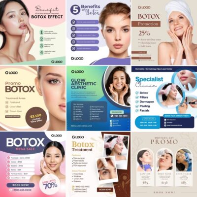 Collection of Botox promotion flyer templates for aesthetic clinics