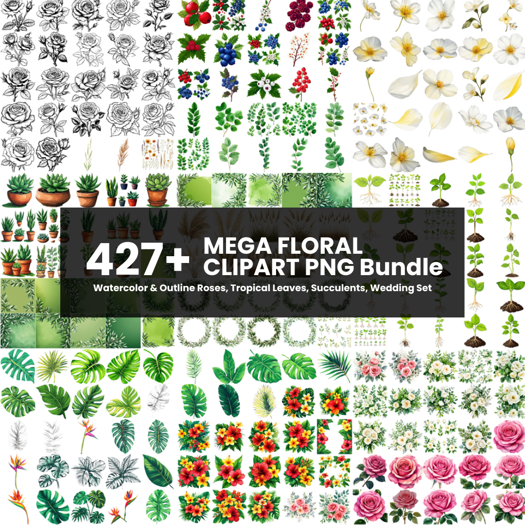 427+ MEGA FLORAL CLIPART PNG Bundle